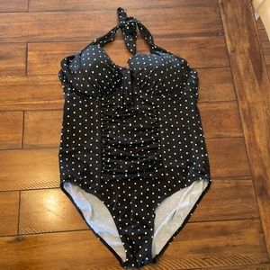 Swimsuits for all Black polka dotted underwire one piece swim suit